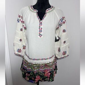 John Mark $168 Art To Wear Boho Balloon Sleeve Embroidered Top size S NWT